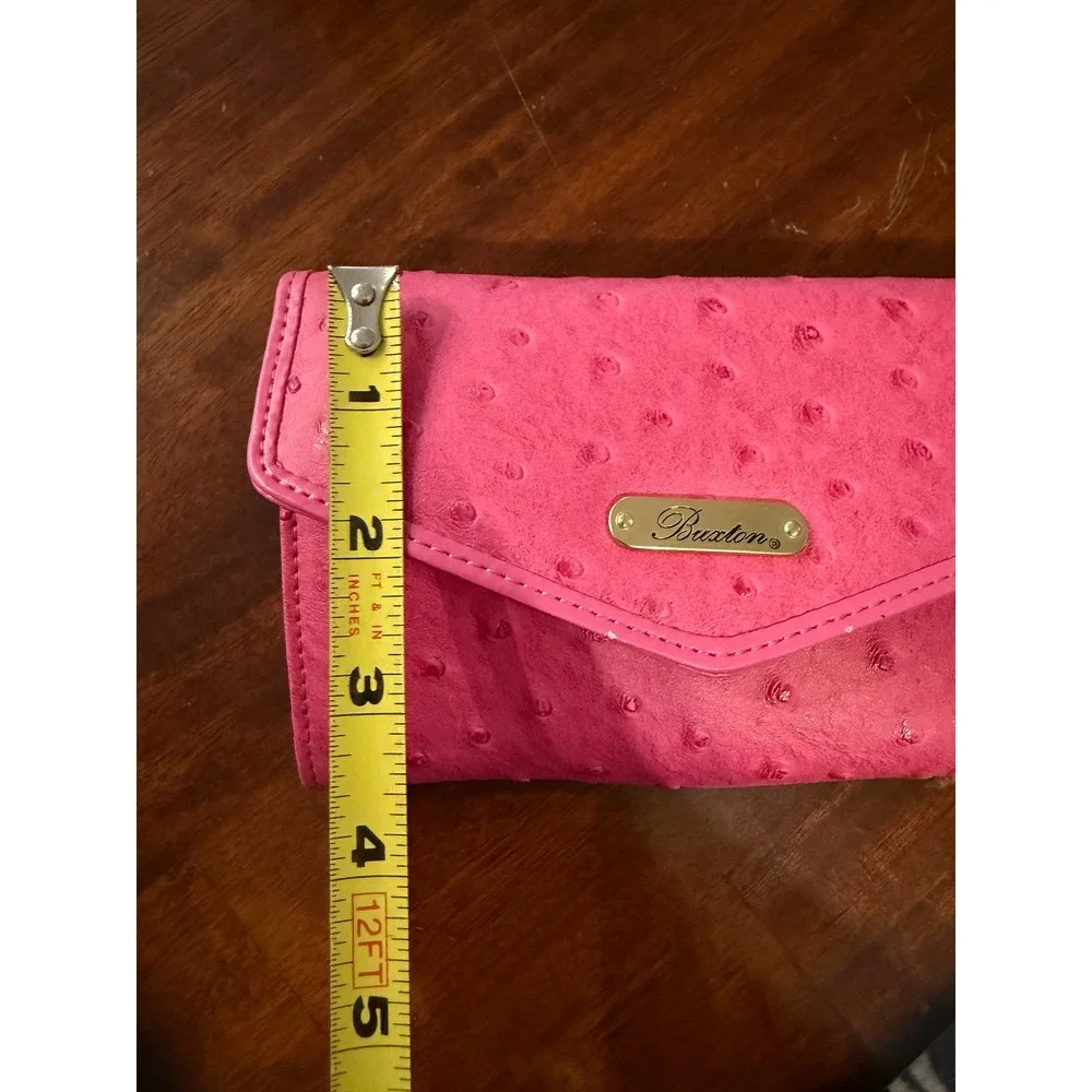 Buxton Pink Ostrich Embossed Wallet Clutch Crossbody Gold Chain Bag
